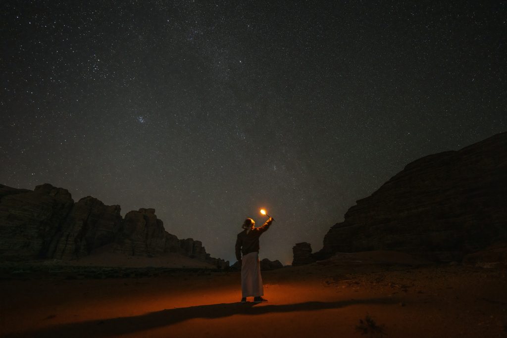 The remote NEOM desert environment sets the scene for spectacular stargazing, Hisma Desert – NEOM, Saudi Arabia.